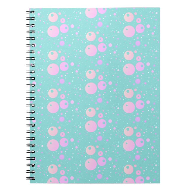 Pastel blue pink aesthetic circle dot design notebook (Front)