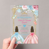 Pastel Blue Pink Butterfly Floral Gold Quinceañera