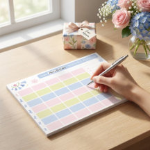 Pastel Blue Pink Cute Monthly Planner Notepad 11x8