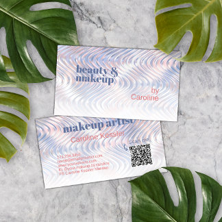 Pastel Blue Pink Metallic Marble Waves Art Pattern Business Card