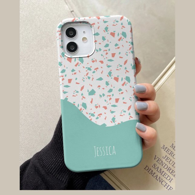 Pastel Blue & Pink Personalised Terrazzo Pattern Case-Mate iPhone Case (Creator Uploaded)