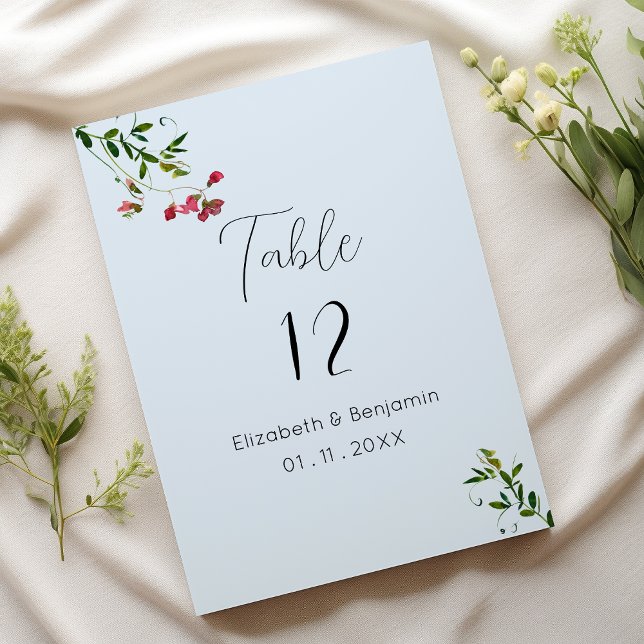 Pastel blue pink red green flowers Table Numbers (Pastel blue pink red green flowers Table Numbers)