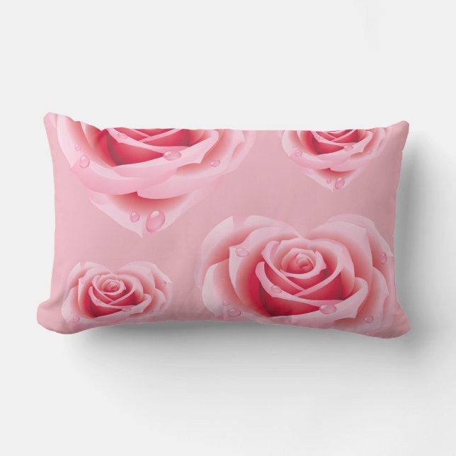 Pastel Blue/Pink Roses Throw Pillow (Front)