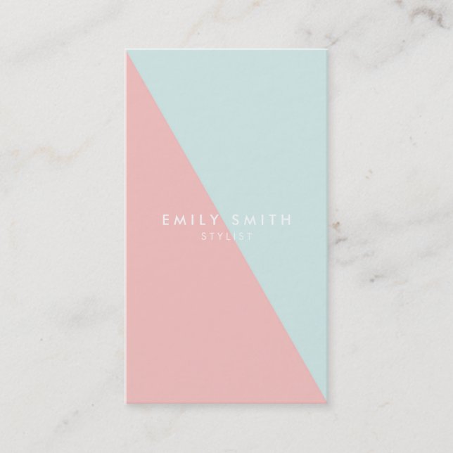 Pastel Blue Pink Social Media Colour Block Diagona Business Card (Front)