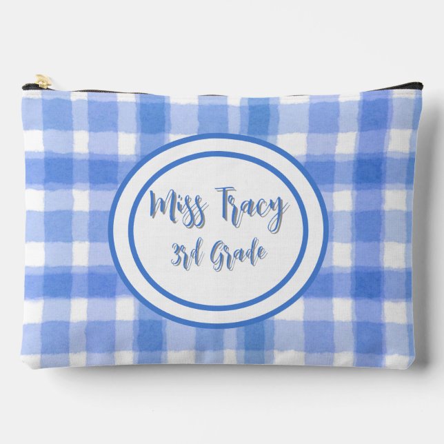 Pastel Blue Plaid Custom  Accessory Pouch (Front)