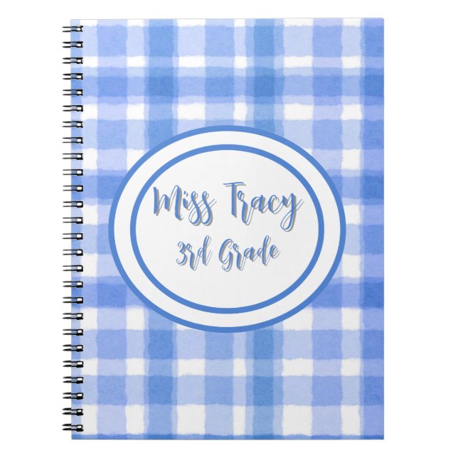 Pastel Blue Plaid Custom Notebook (Front)