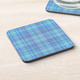 Pastel Blue Plaid Pattern Coaster