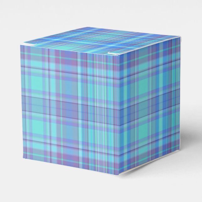 Pastel Blue Plaid Pattern Favour Box (Front Side)
