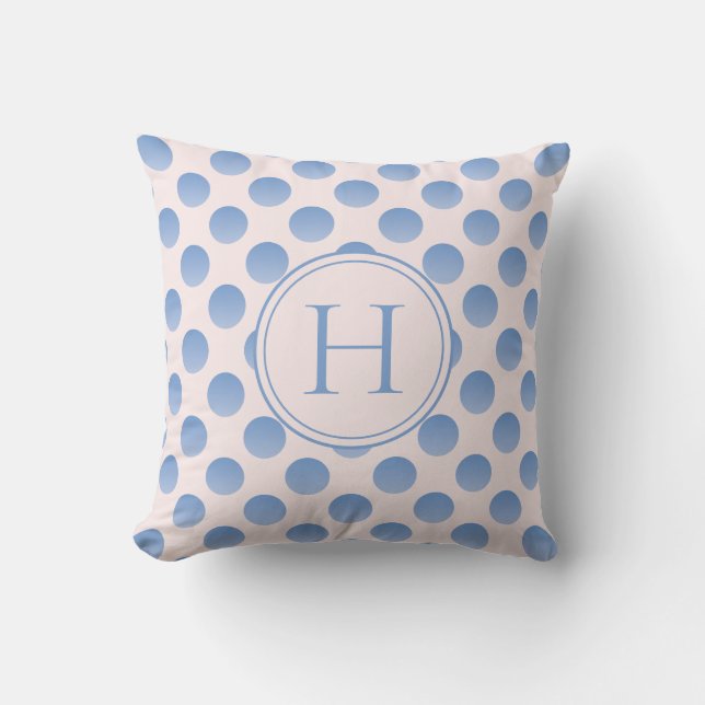 Pastel Blue Polka Dots Custom Monogram Cushion (Front)