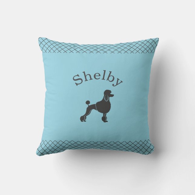 Pastel Blue Poodle  Personalised Matching Cushion (Back)