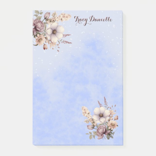 Pastel Blue Pretty Floral Custom Post-it Notes (Front)