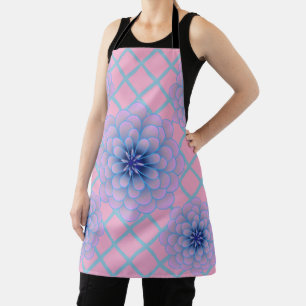Pastel Blue Purple Floral Pattern Aesthetic Seamle Apron