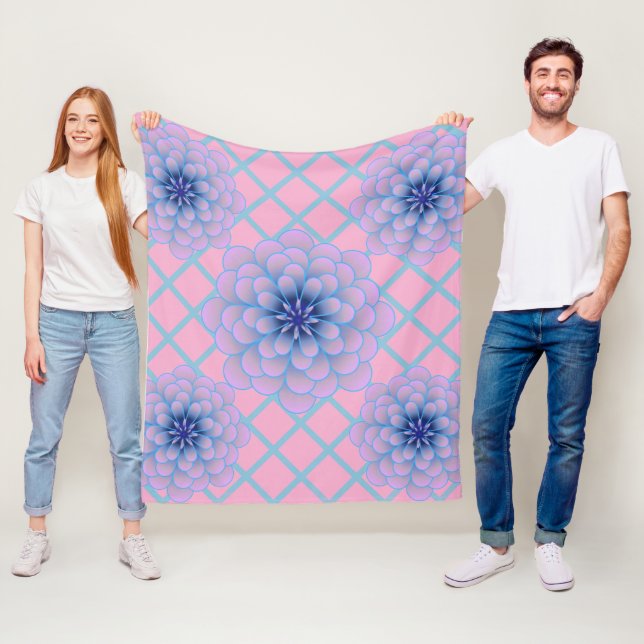 Pastel Blue Purple Floral Pattern Aesthetic Seamle Fleece Blanket (In Situ)