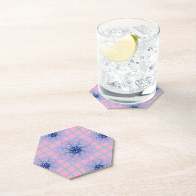 Pastel Blue Purple Floral Pattern Aesthetic Seamle Paper Coaster (Insitu)