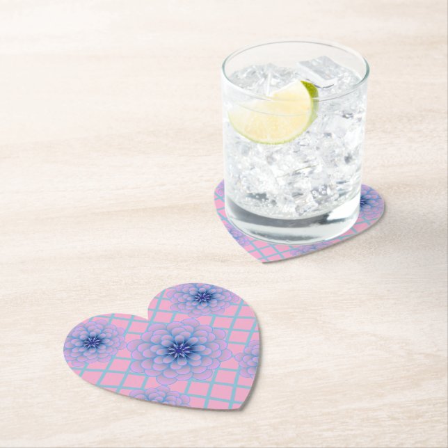 Pastel Blue Purple Floral Pattern Aesthetic Seamle Paper Coaster (Insitu)