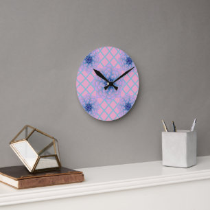 Pastel Blue Purple Floral Pattern Aesthetic Seamle Round Clock