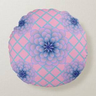 Pastel Blue Purple Floral Pattern Aesthetic Seamle Round Cushion