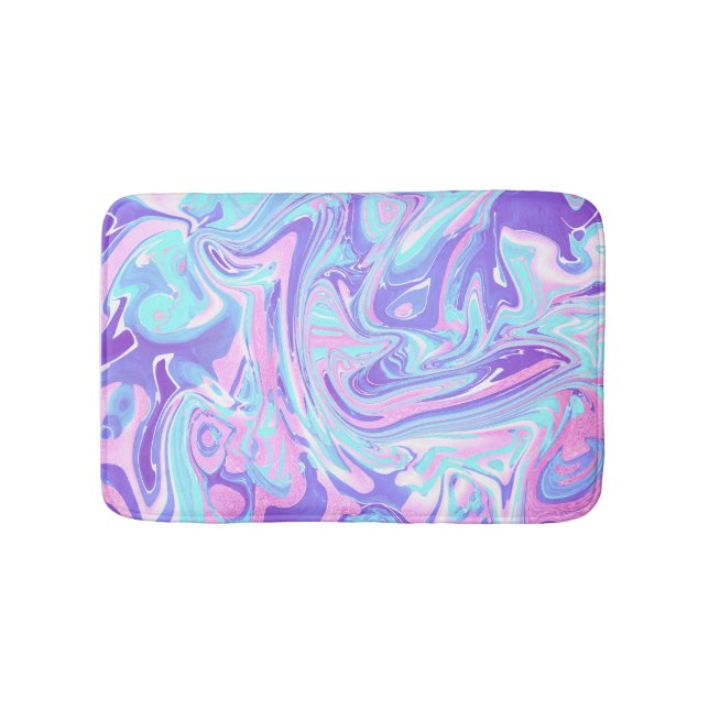 Pastel Blue & Purple Marble Liquid Texture Bath Mat (Front)