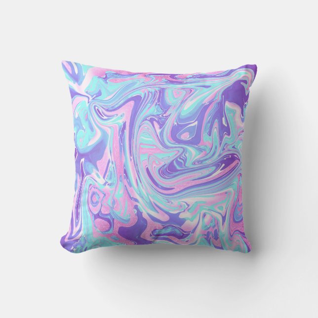 Pastel Blue & Purple Marble Liquid Texture Cushion (Front)