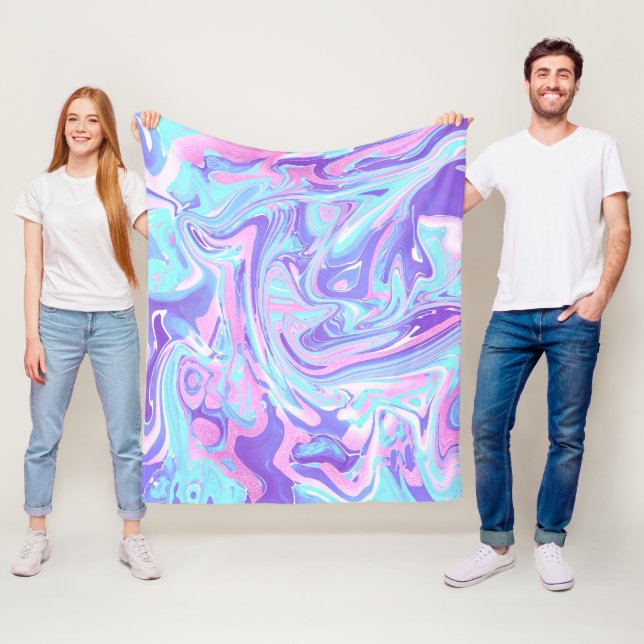 Pastel Blue & Purple Marble Liquid Texture Fleece Blanket (In Situ)