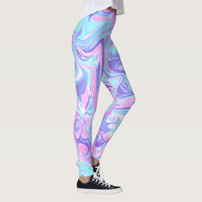 Pastel Blue & Purple Marble Liquid Texture Leggings (Right)
