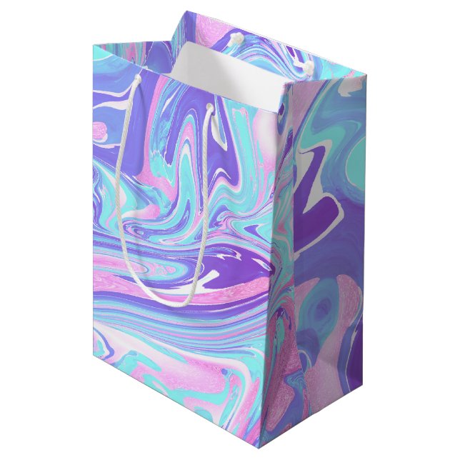 Pastel Blue & Purple Marble Liquid Texture Medium Gift Bag (Front Angled)