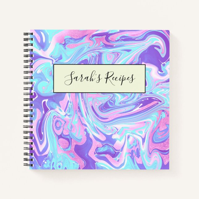 Pastel Blue & Purple Marble Liquid Texture Notebook (Front)