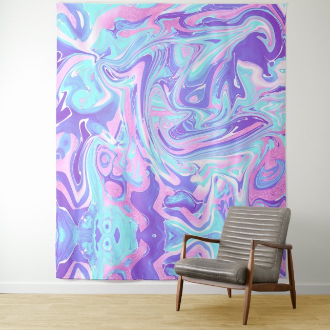 Pastel Blue & Purple Marble Liquid Texture Tapestry (In Situ)