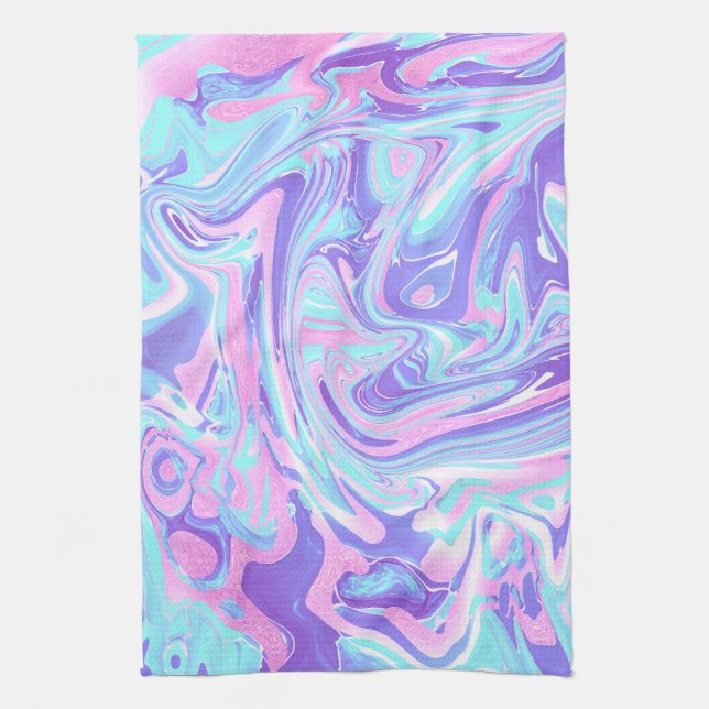 Pastel Blue & Purple Marble Liquid Texture Tea Towel (Vertical)