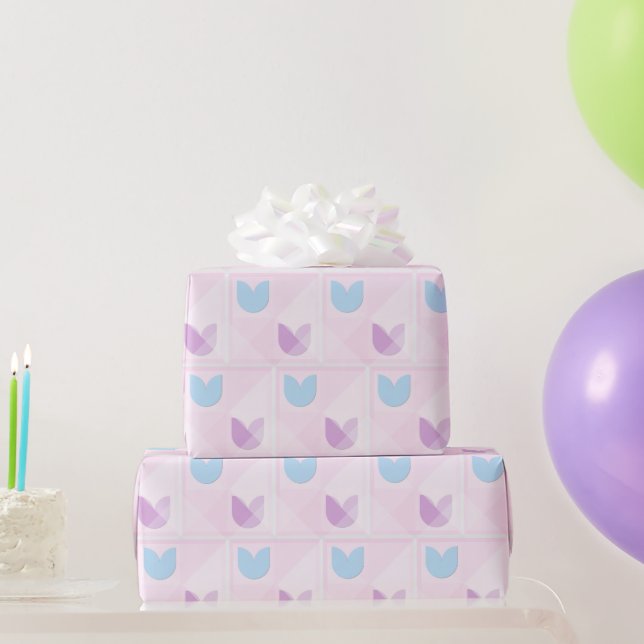 Pastel Blue Purple Tulips & Elegant Geometric Pink Wrapping Paper (Party Gifts)