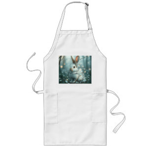 Pastel Blue Rabbit with Twigs and Flowers Long Apron