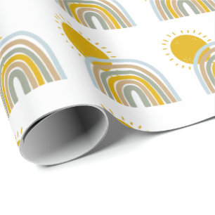 Pastel Blue Rainbow 1st Birthday Party Theme  Wrapping Paper