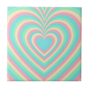 Pastel Blue Rainbow Hypnotic Heart Love Pattern Tile