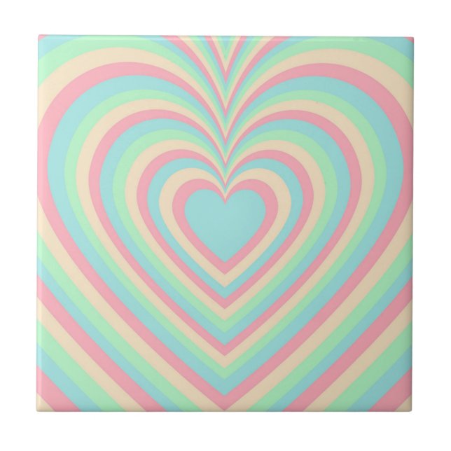 Pastel Blue Rainbow Hypnotic Heart Love Pattern Tile (Front)