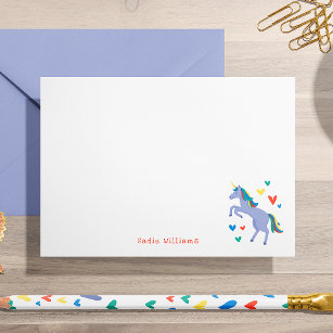 Pastel Blue Rainbow Unicorn Kids Personal Note Thank You Card