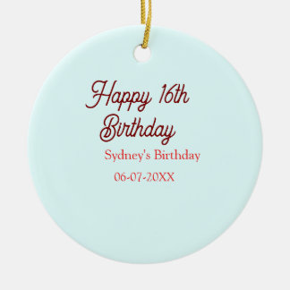 Pastel blue red happy 16th birthday name date eleg ceramic tree decoration