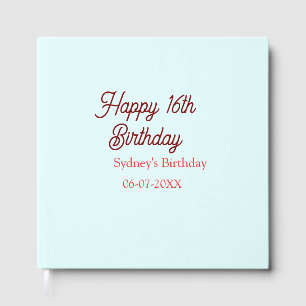 Pastel blue red happy 16th birthday name date eleg guest book
