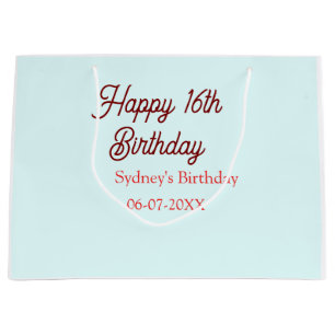 Pastel blue red happy 16th birthday name date eleg large gift bag