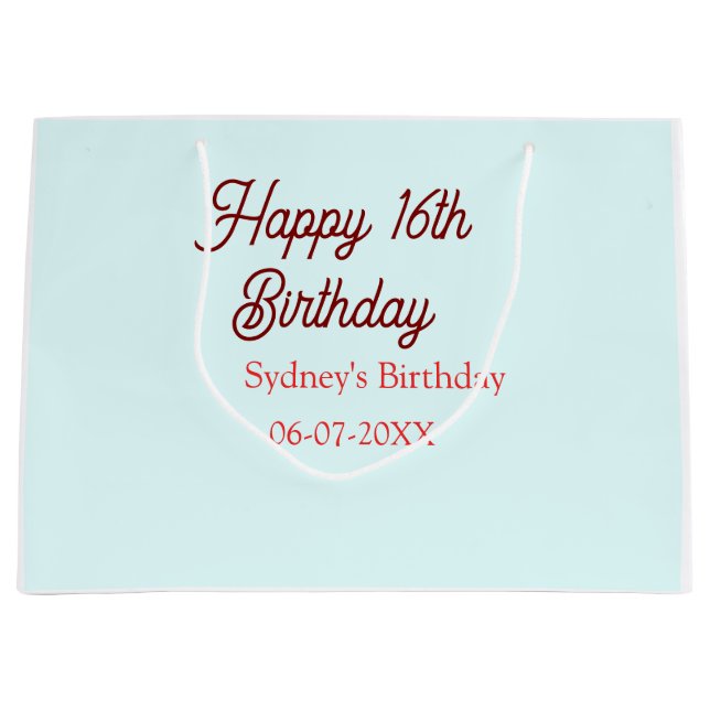 Pastel blue red happy 16th birthday name date eleg large gift bag (Front)