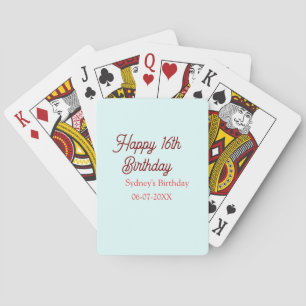 Pastel blue red happy 16th birthday name date eleg playing cards