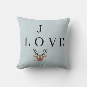 Pastel Blue Reindeer Love Joy Festive Christmas Cushion