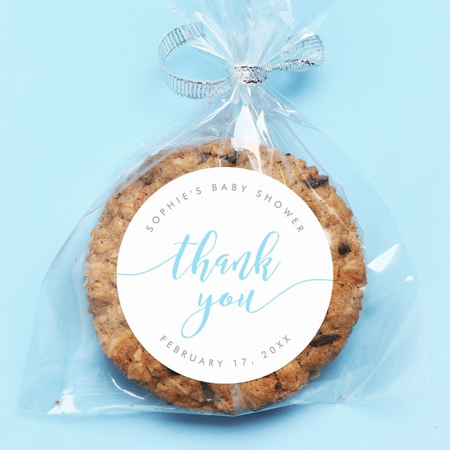 Pastel Blue Relax Script Thank You Classic Round Sticker (Creator Uploaded)