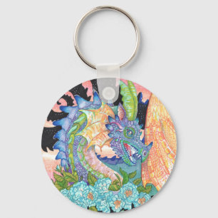 Pastel Blue Rose Dragon  Key Ring