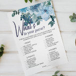 Pastel Blue Roses Floral Game Whats In Your Purse<br><div class="desc">What's In Your Purse bridal shower game.  Pastel blue watercolor floral collection of hand-painted wild roses.  Matching items to complete your event collection are available in our Zazzle store!</div>