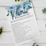 Pastel Blue Roses Game What Would the Groom Say<br><div class="desc">What would the Groom Say bridal shower game.  Pastel blue watercolor floral collection of hand-painted wild roses.  Matching items to complete your event collection are available in our Zazzle store!</div>