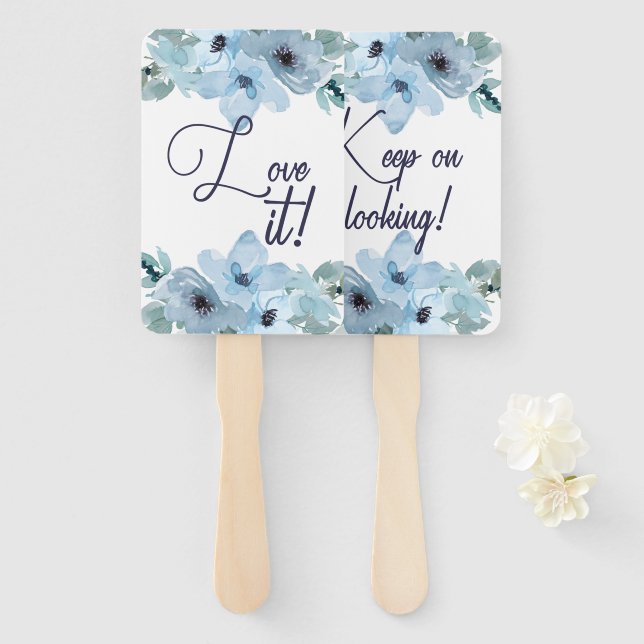 Pastel Blue Roses Say Yes To The Dress Hand Fan (Front and Back)