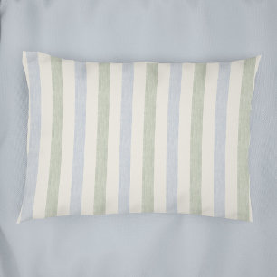 Pastel Blue Sage Green Stripe Boho Farmhouse Pillowcase