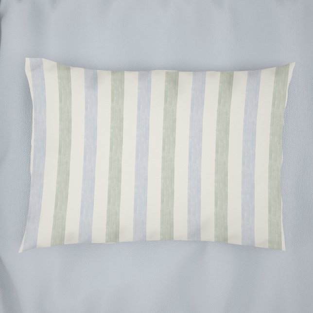 Pastel Blue Sage Green Stripe Boho Farmhouse Pillowcase (Creator Uploaded)