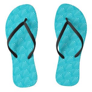 Pastel Blue Seashell Silhouette Diagonal Lines Art Jandals