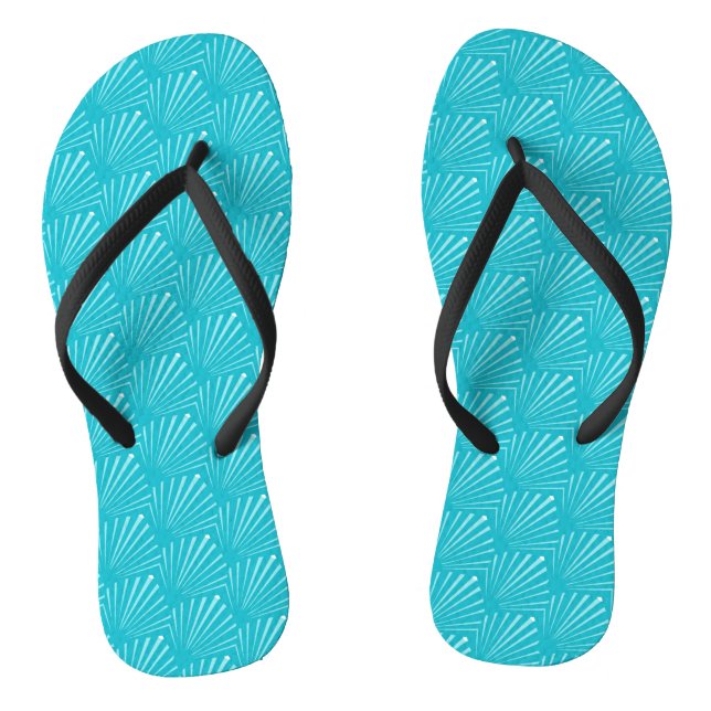 Pastel Blue Seashell Silhouette Diagonal Lines Art Jandals (Footbed)